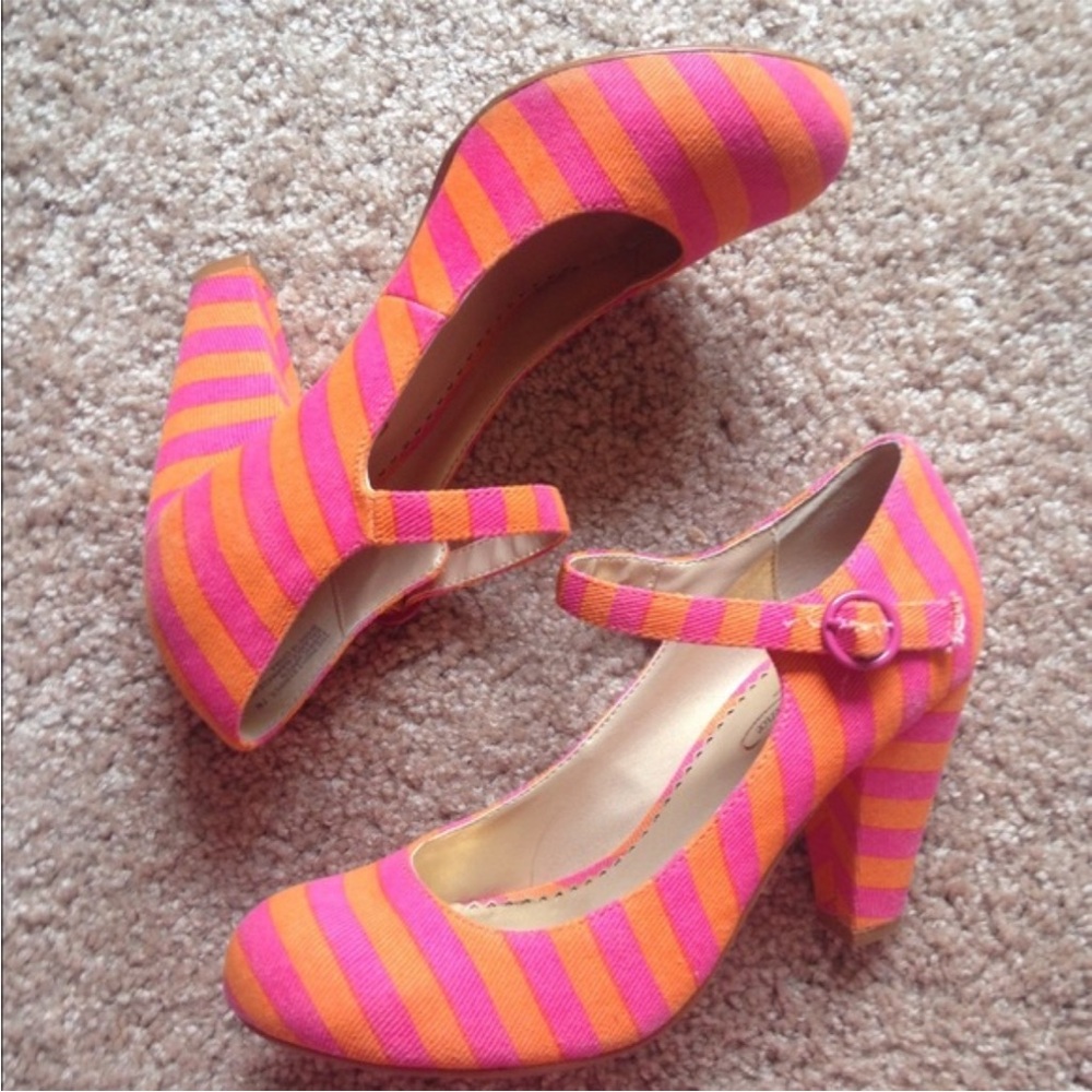 Poetic License Red and Orange 🍊 Stripe Mary Janes